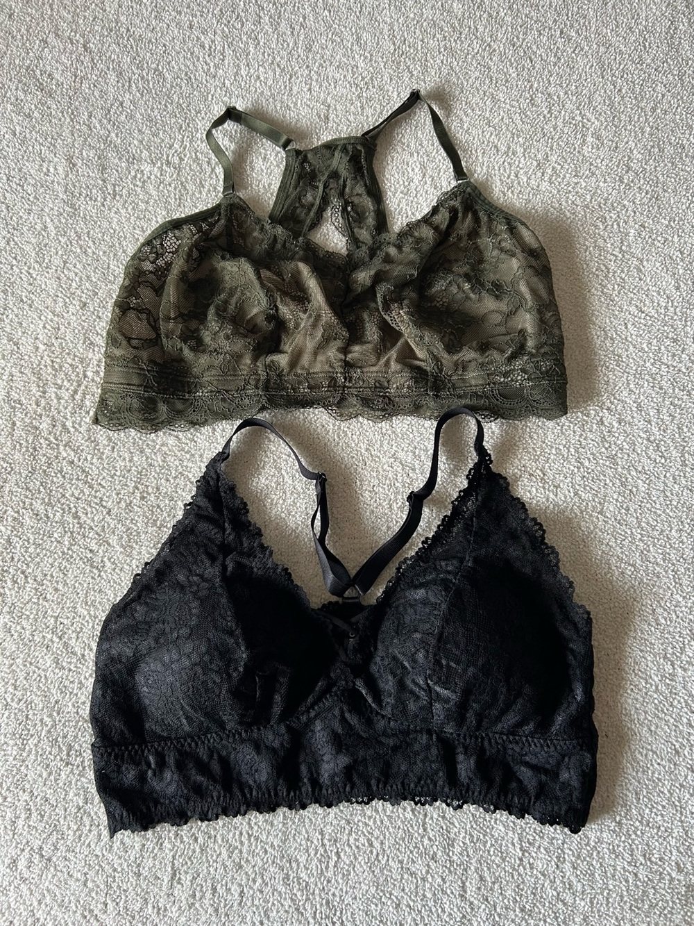 Torrid Lace Bralette Duo — Olive Green & Black Wireless Lace Bralettes